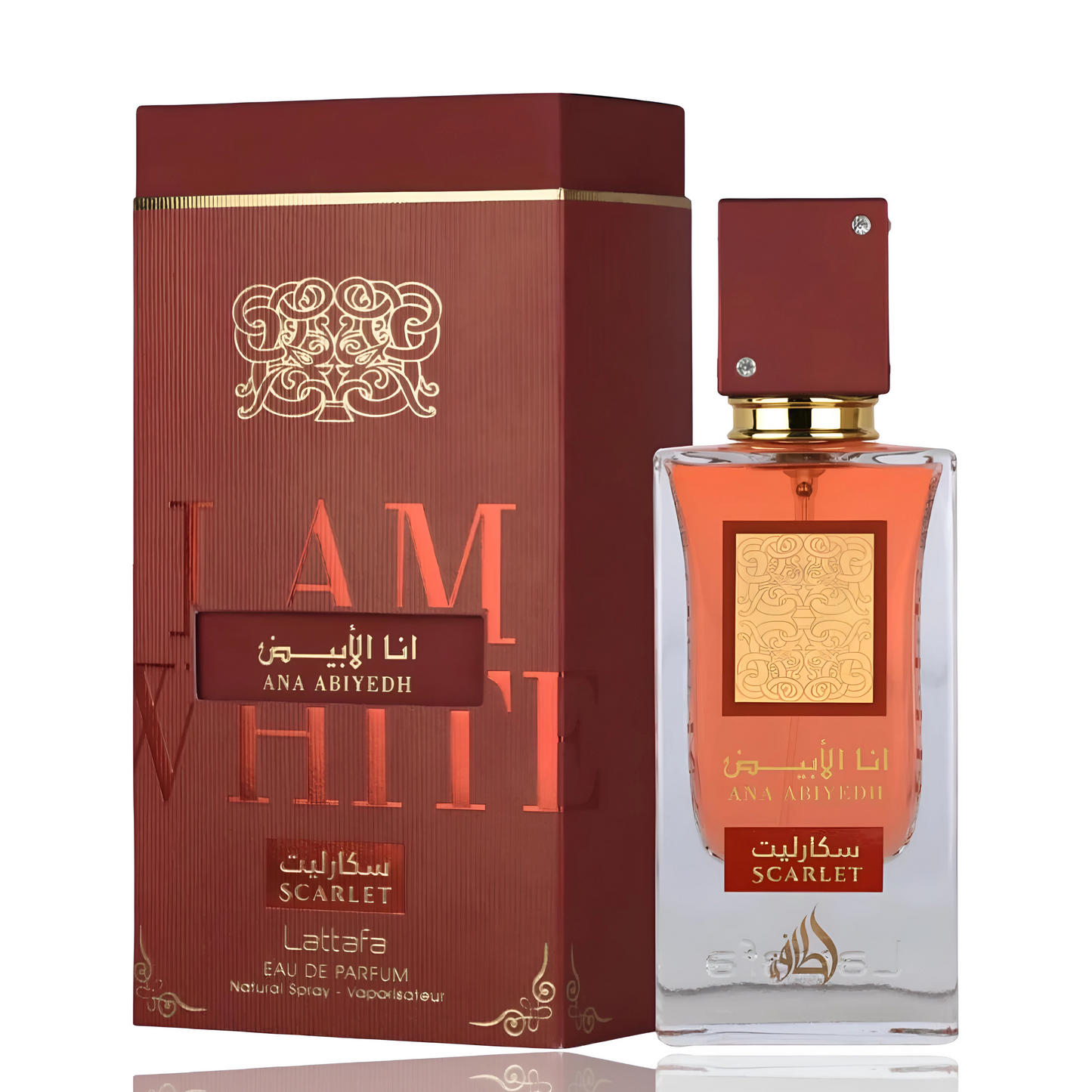 Ana Abiyedh Scarlet Perfume 100ml EDP Lattafa is a modern floral fruity gourmand Arabian fragrance for women