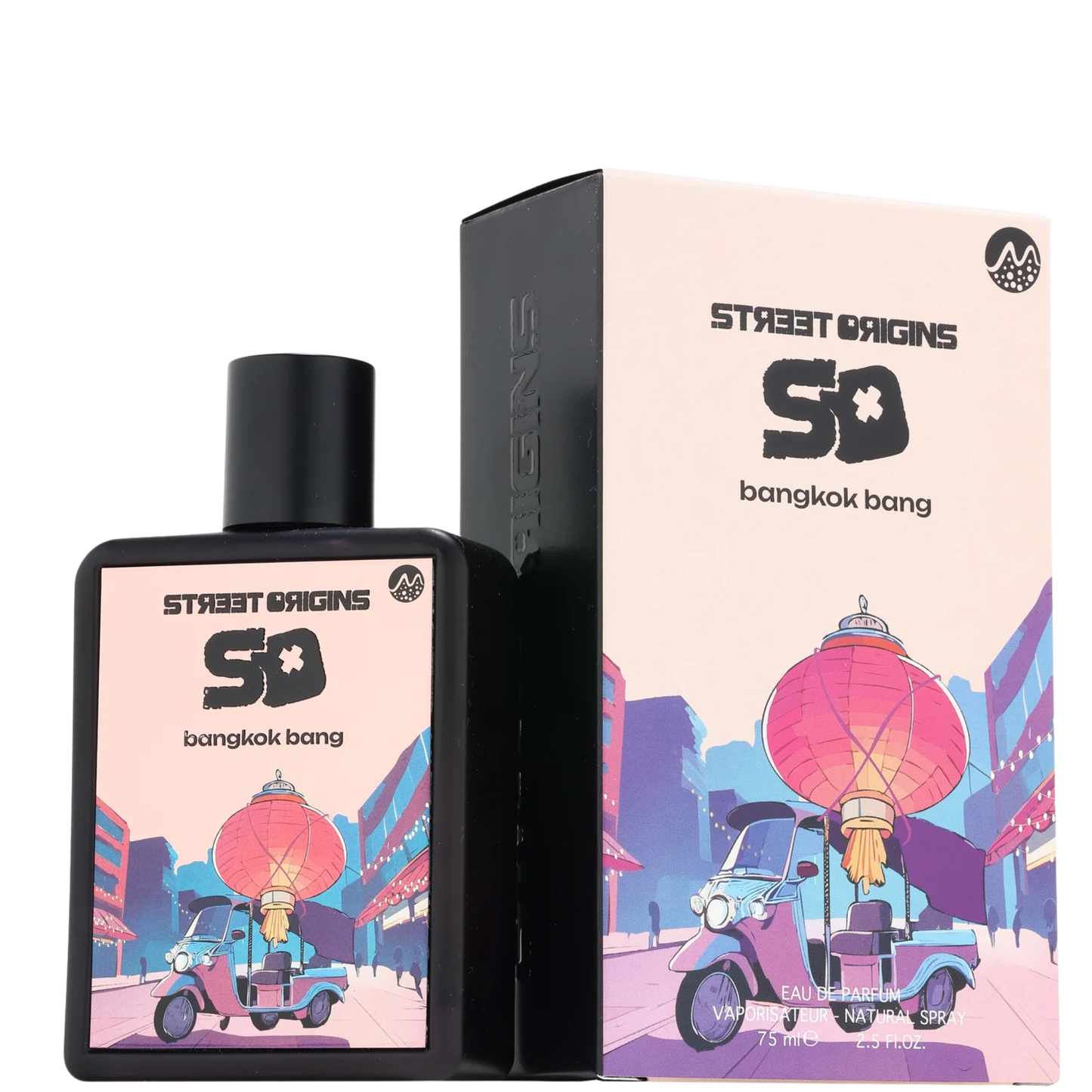 Bangkok Bang 75ml EDP Street Origins by Fragrance World perfume nude pink glass bottle with black cap