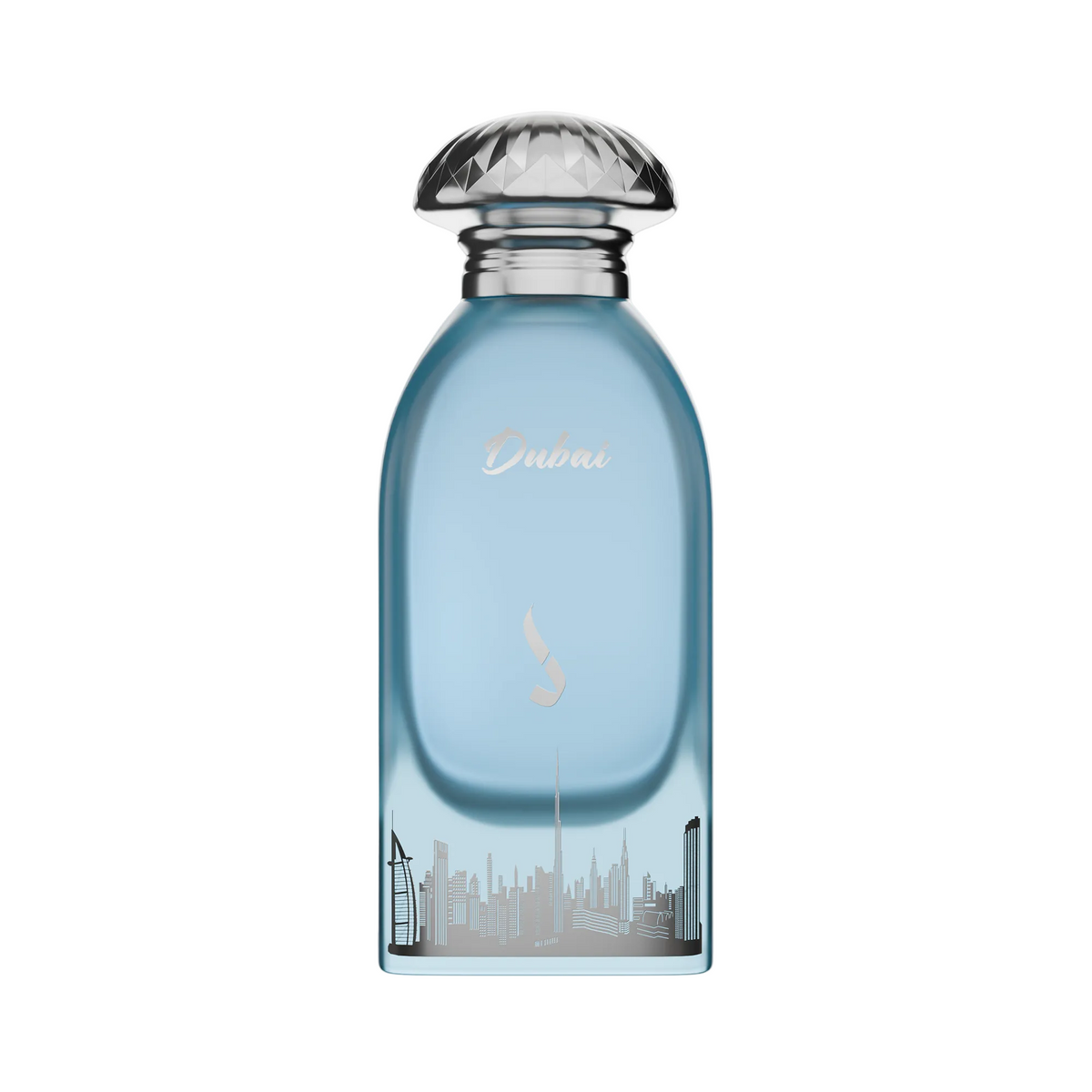 Authentic Dkhoon AlEmiratia Dubai 100ml Eau de Parfum blue bottle with silver skyline design at Beevora UK