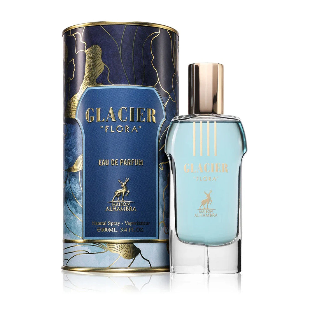 Glacier Flora Eau de Parfum bottle and packaging on a white background
