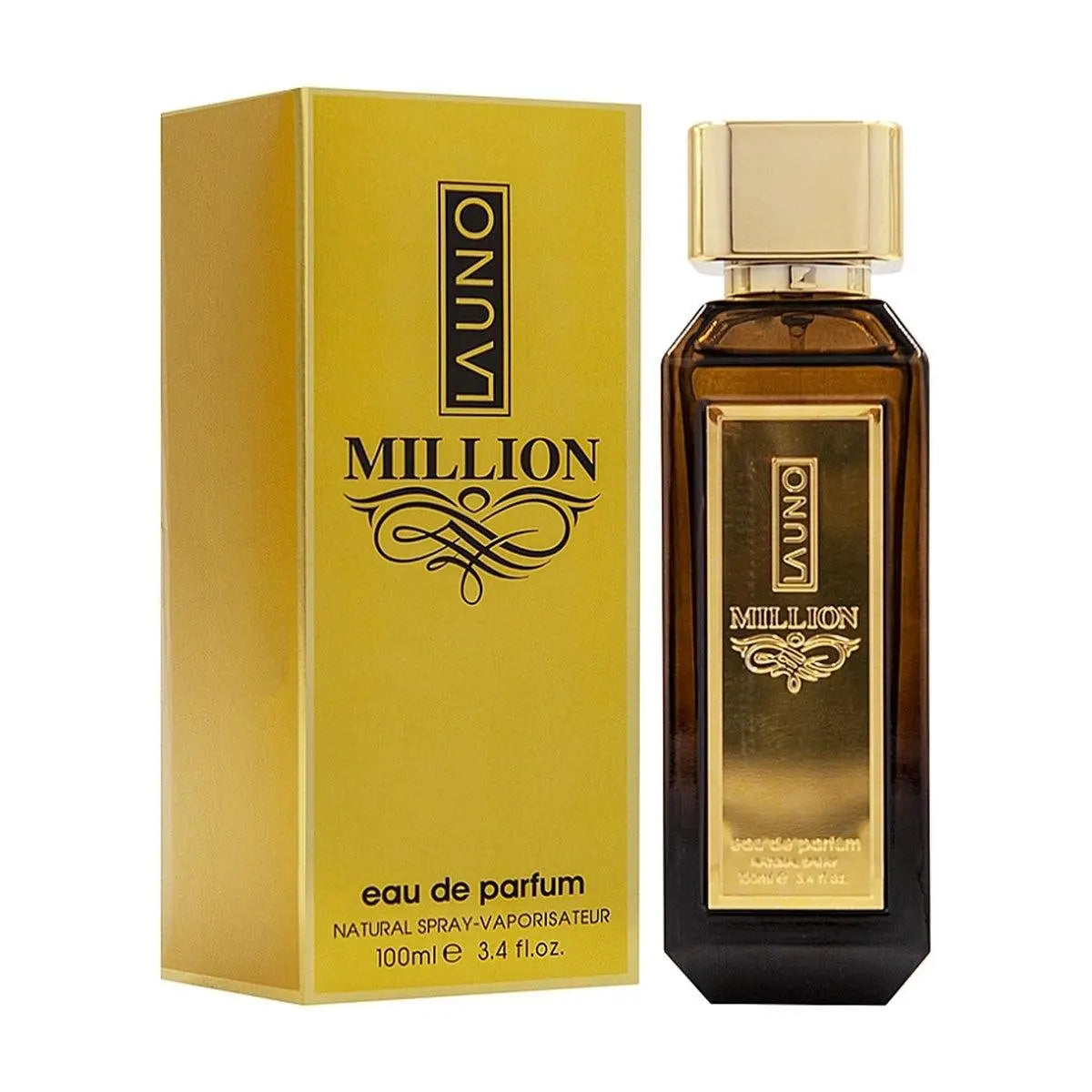 Launio Million eau de parfum bottle and packaging on a white background