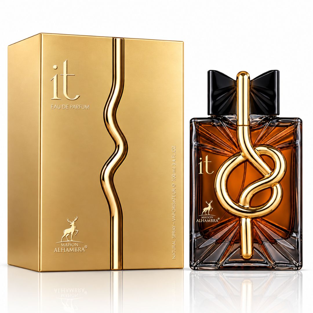 Maison Alhambra It Eau de Parfum 100ml fragrance bottle and gold packaging box on Beevora UK
