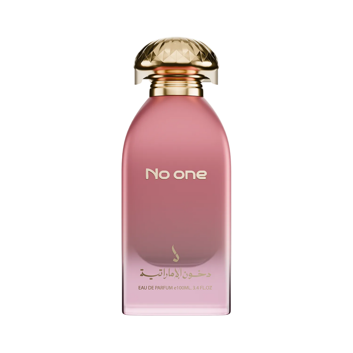 No one perfume bottle with a metallic gold cap with plain white background.