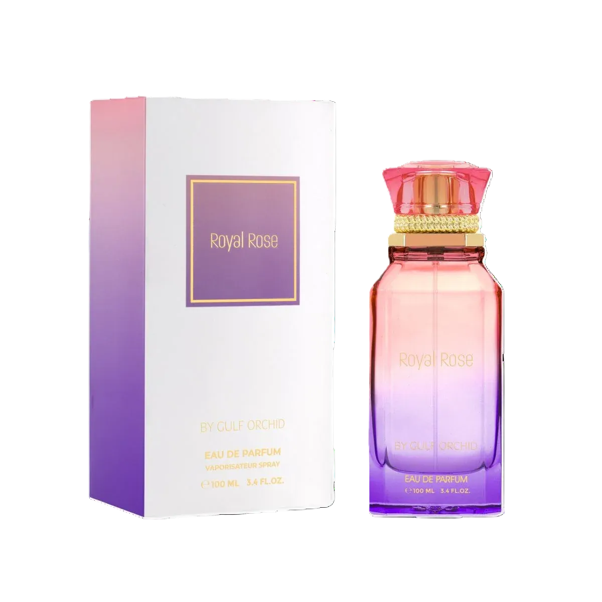 Royal Rose perfume bottle and packaging on a white background