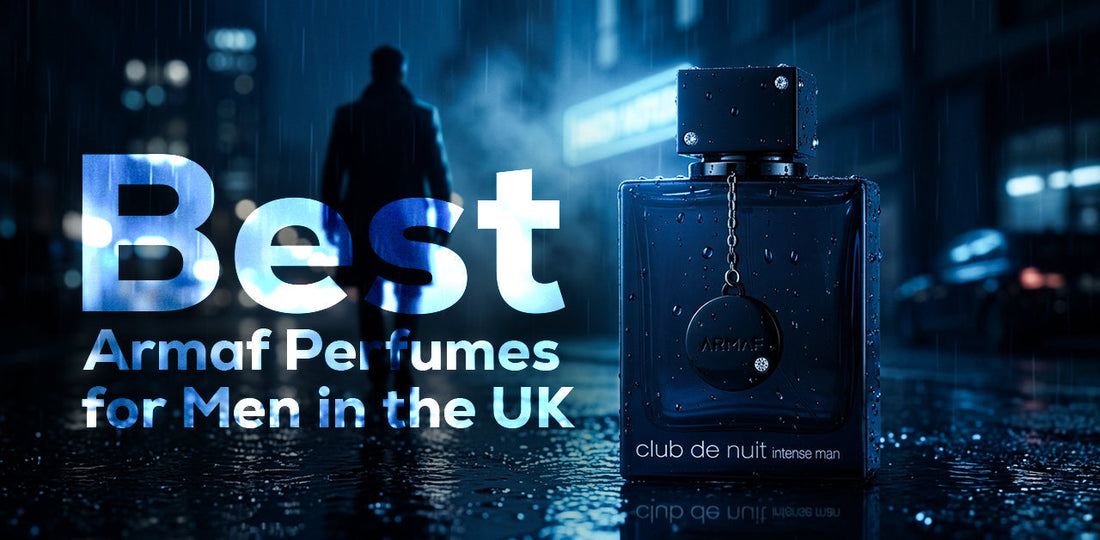 Armaf Club de Nuit Intense Man bottle on a wet street setting for Best Armaf Perfumes for Men in the UK article