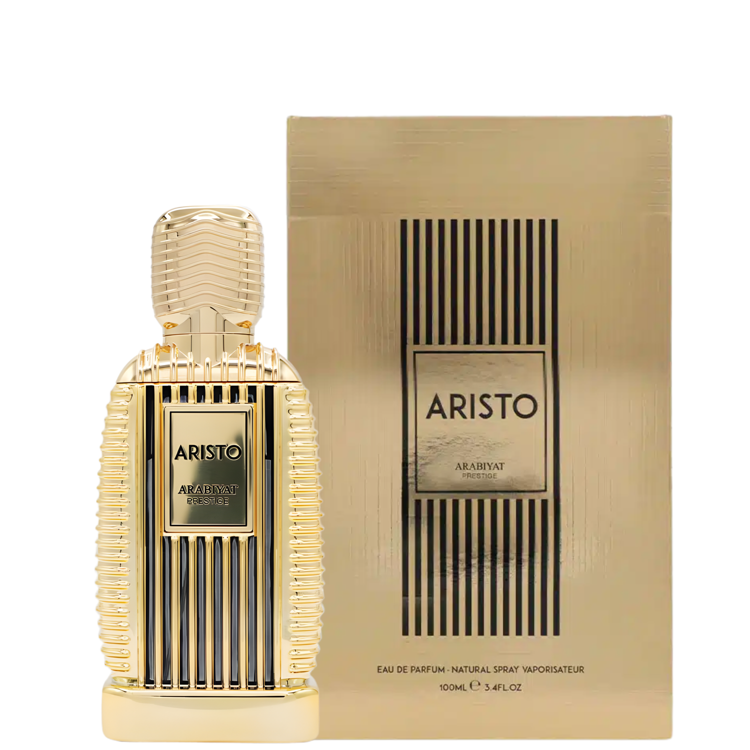 Aristo Arabiyat Prestige eau de parfum gold perfume bottle with matching gold box