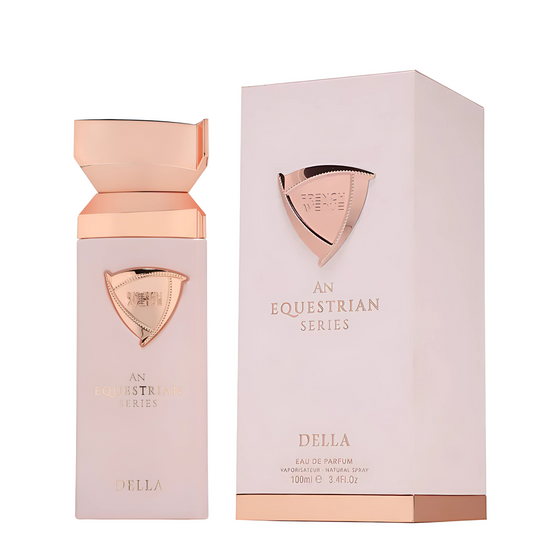 Della (An Equestrian Series) 100ml EDP by French Avenue is a premium floral perfume for women Blush pink perfume bottle and matching box with rose gold accents
