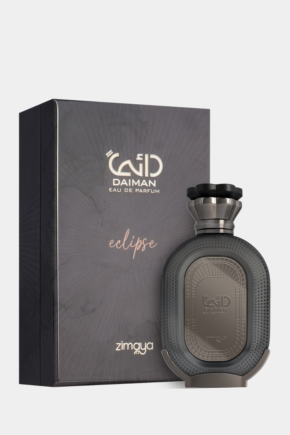 Zimgya Daiman Eclipse perfume bottle and packaging on a white background