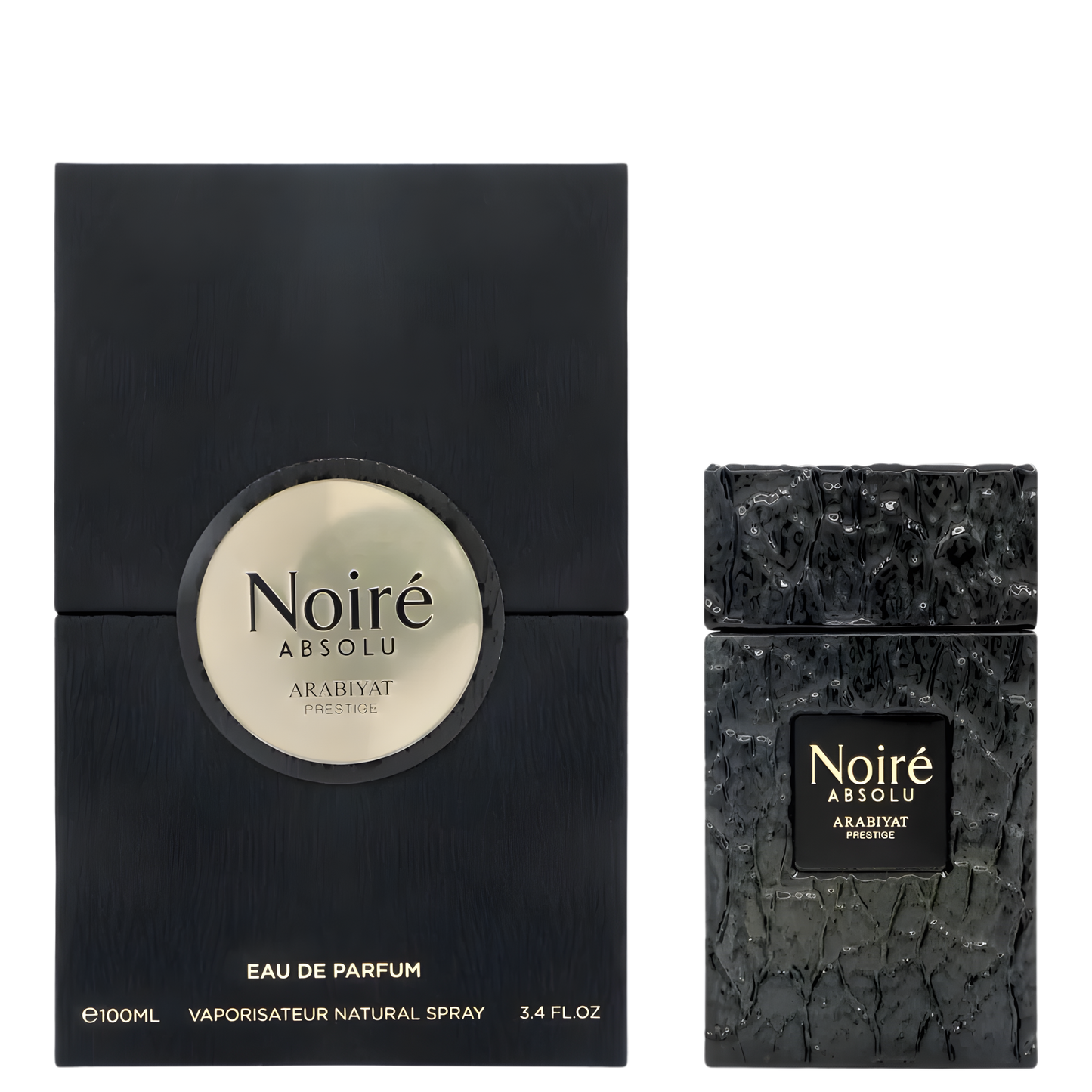 Noire Arabiyat Prestige 100ml eau de parfum black gradient perfume bottle with box