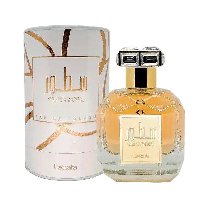 Sutoor Perfume 100ml EDP by Lattafa white and golden bottle