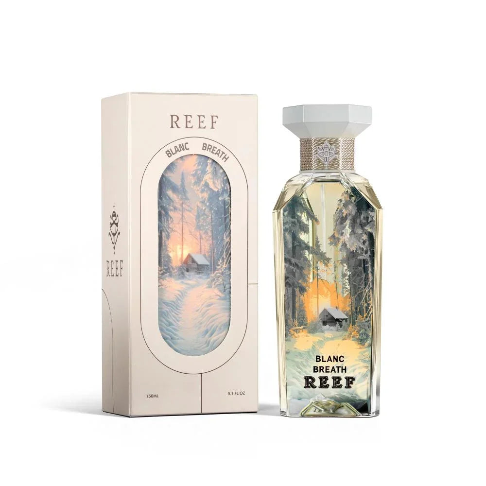 Reef Blanc Breath perfume bottle and packaging with a scenic design on a white background