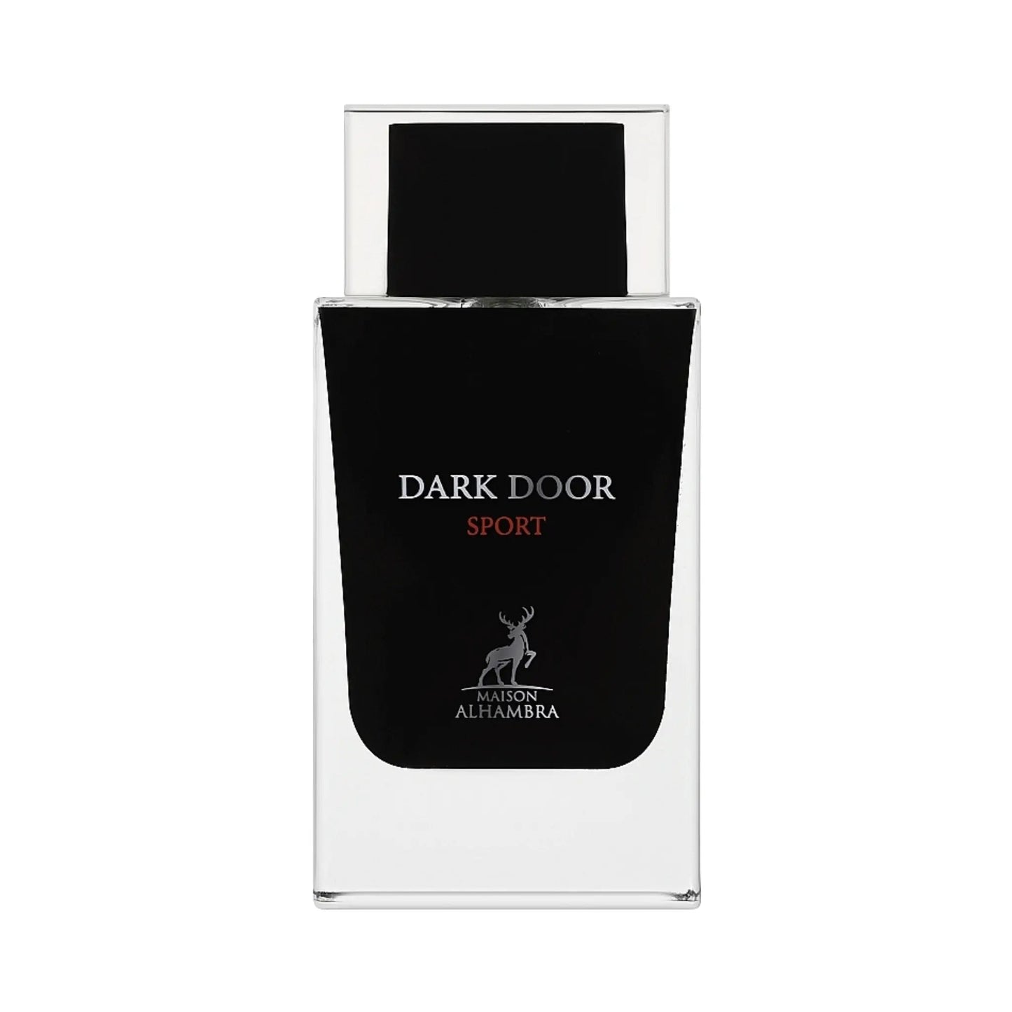 Dark Door SportPerfume bottle by Mahon Alhambra on a white background