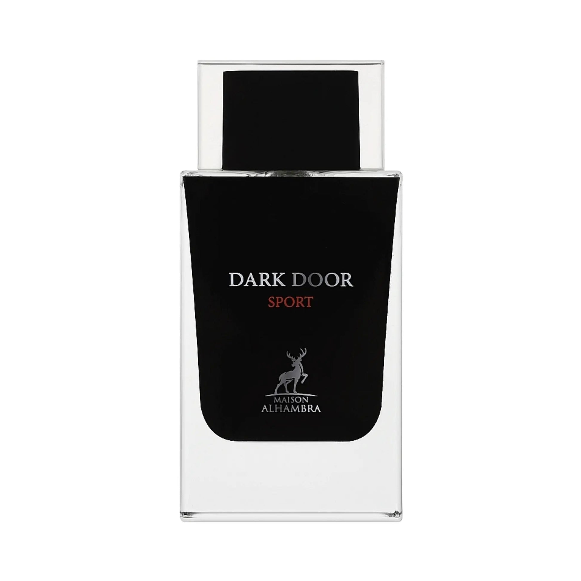 Dark Door SportPerfume bottle by Mahon Alhambra on a white background