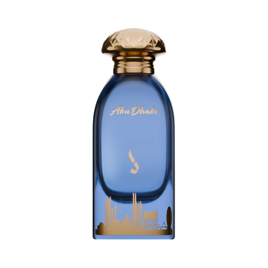 Authentic Dkhoon AlEmiratia Abu Dhabi 100ml Eau de Parfum blue bottle with golden skyline design at Beevora UK