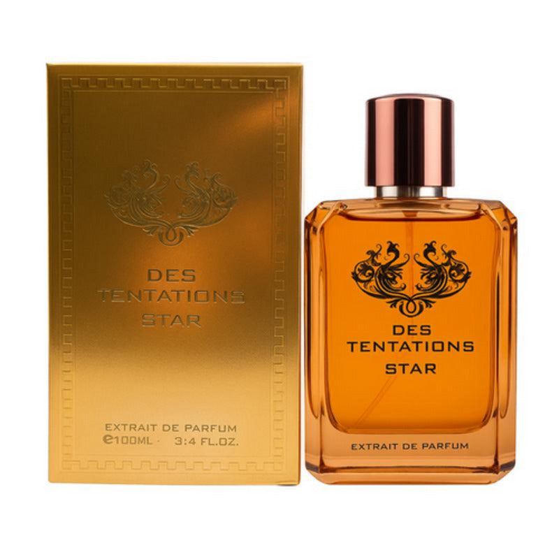 Des Tentations Star Extrait de Parfum 100ml bottle with its gold packaging box, displayed on a clean white background.