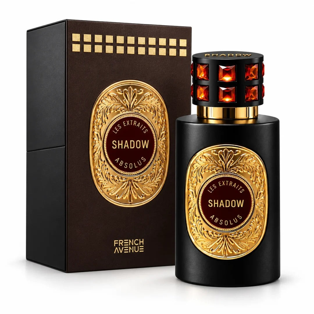 French Avenue Les Extraits Absolus Shadow 60ml Extrait de Parfum bottle and luxury presentation box at Beevora UK