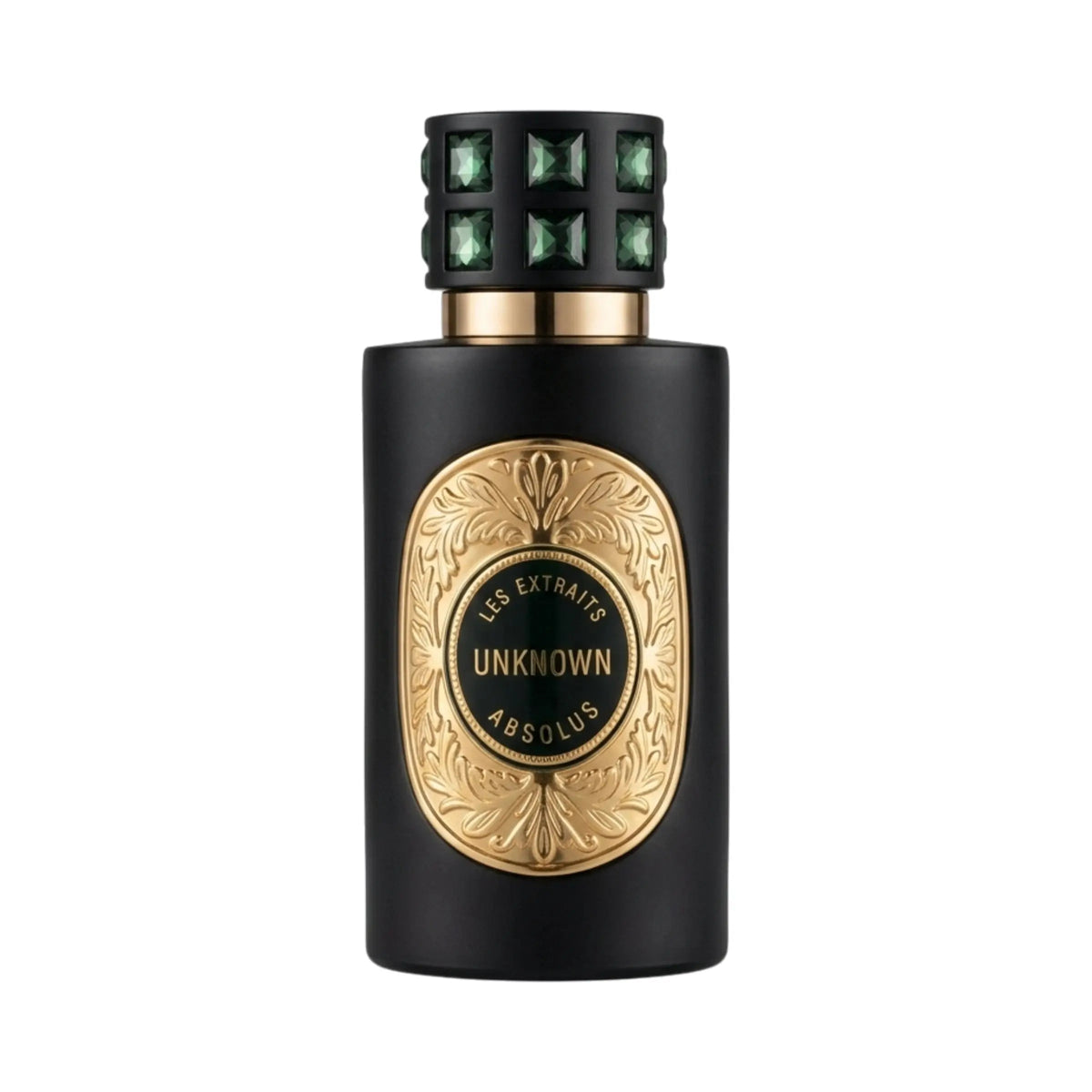 French Avenue Unknown Les Extraits Absolus Extrait de Parfum 60ml black and gold fragrance bottle with green gem cap on Beevora UK