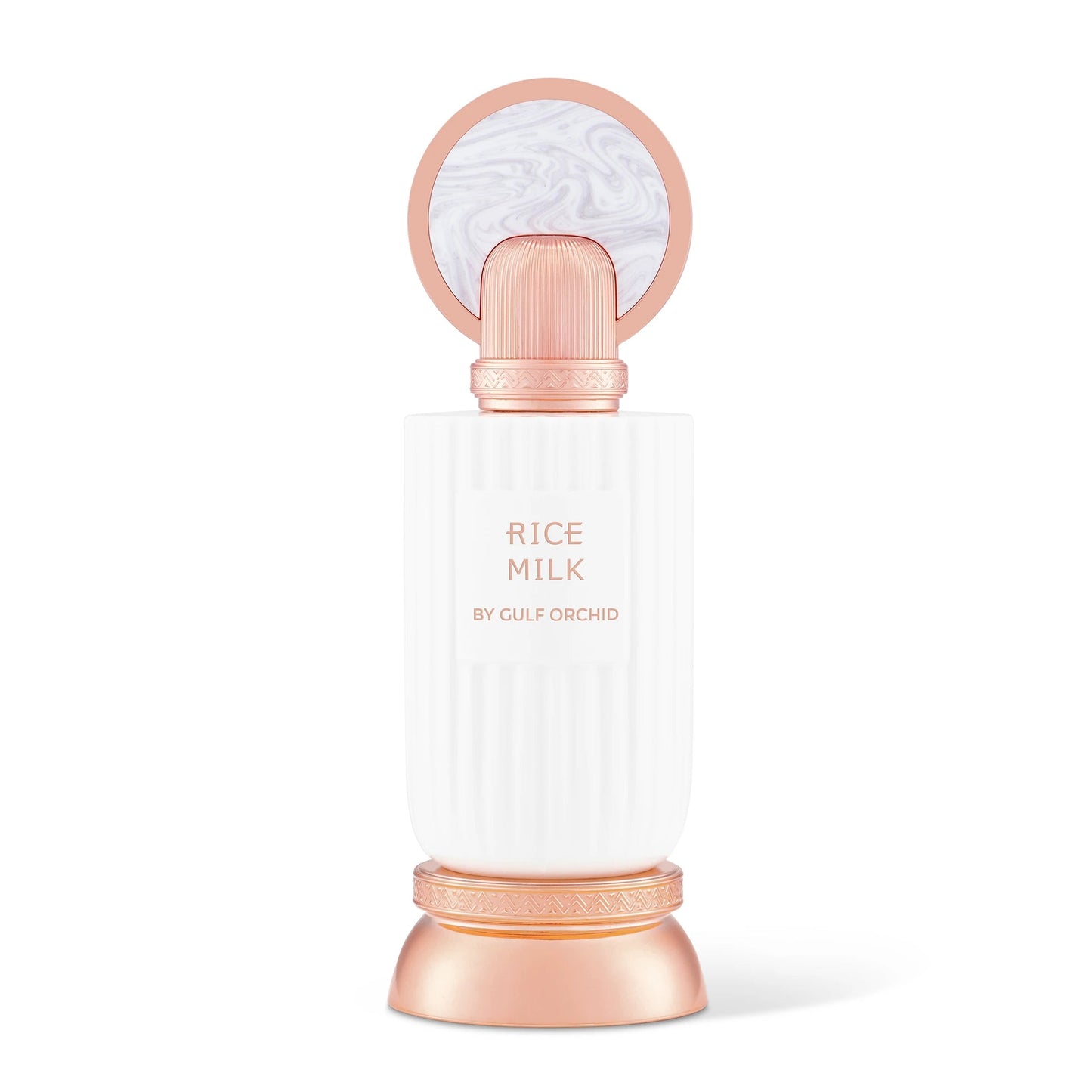 Rice Milk Perfume bottle labeled by Gulf Orchid on a white background