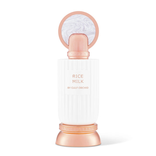 Rice Milk Perfume bottle labeled by Gulf Orchid on a white background
