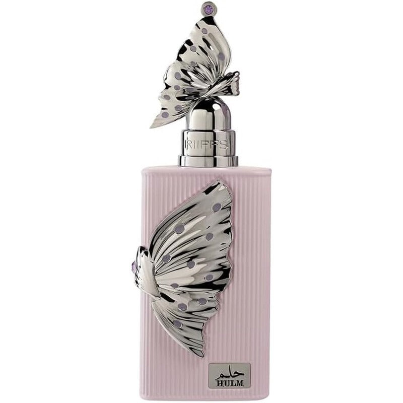 Hulm perfume bottle with butterfly design on a white background