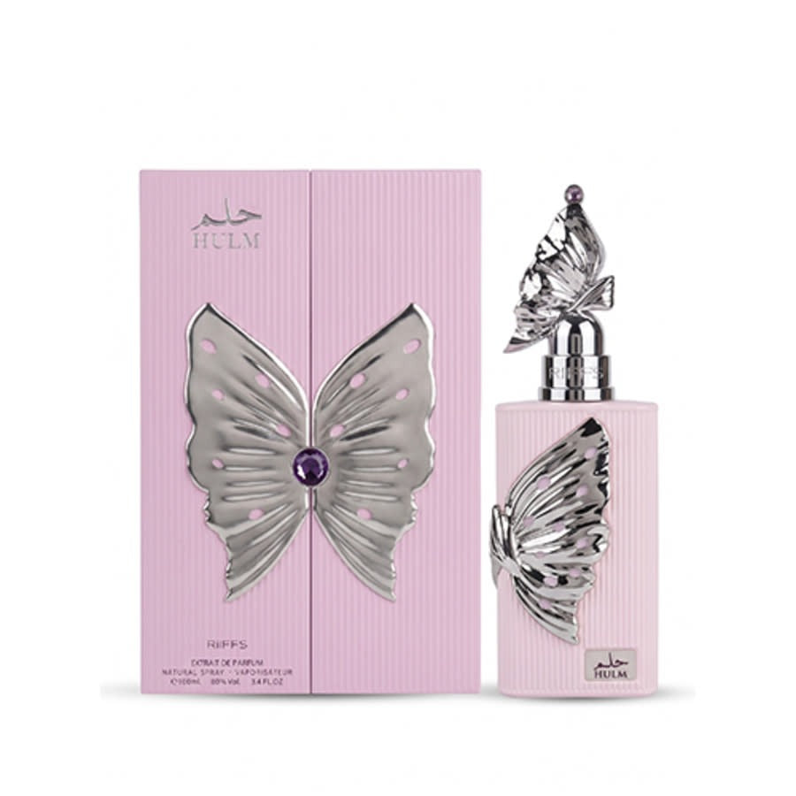 Hulm Perfume bottle and packaging with butterfly design on a white background