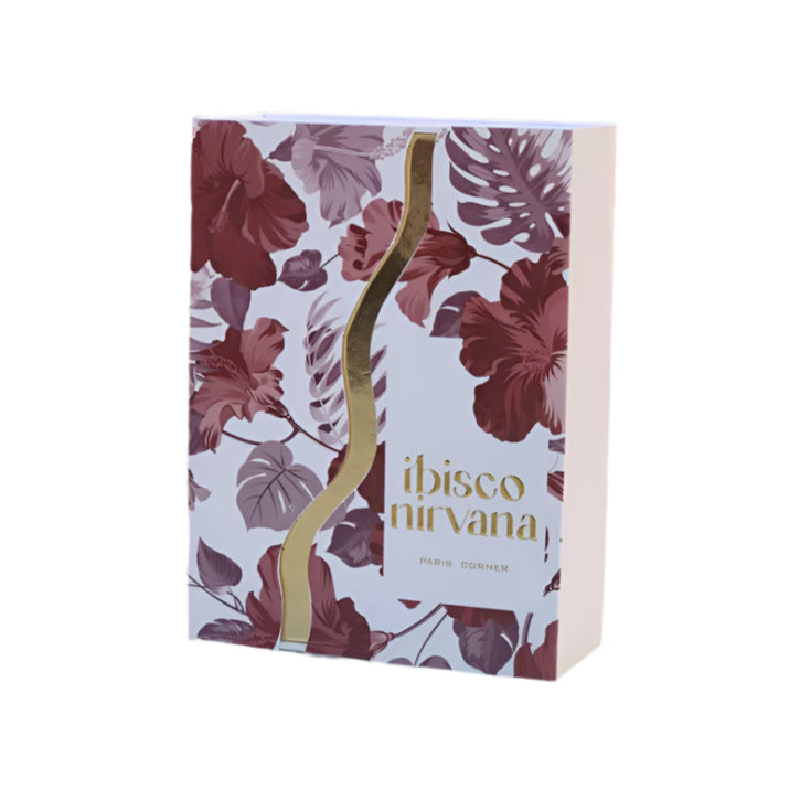 Book with floral design and 'ibisco nirvana' text on a white background