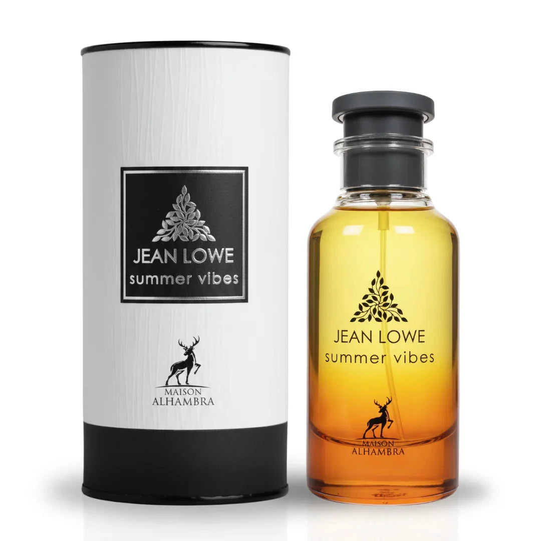 Jean Lowe summer vibes perfume bottle and packaging on a white background