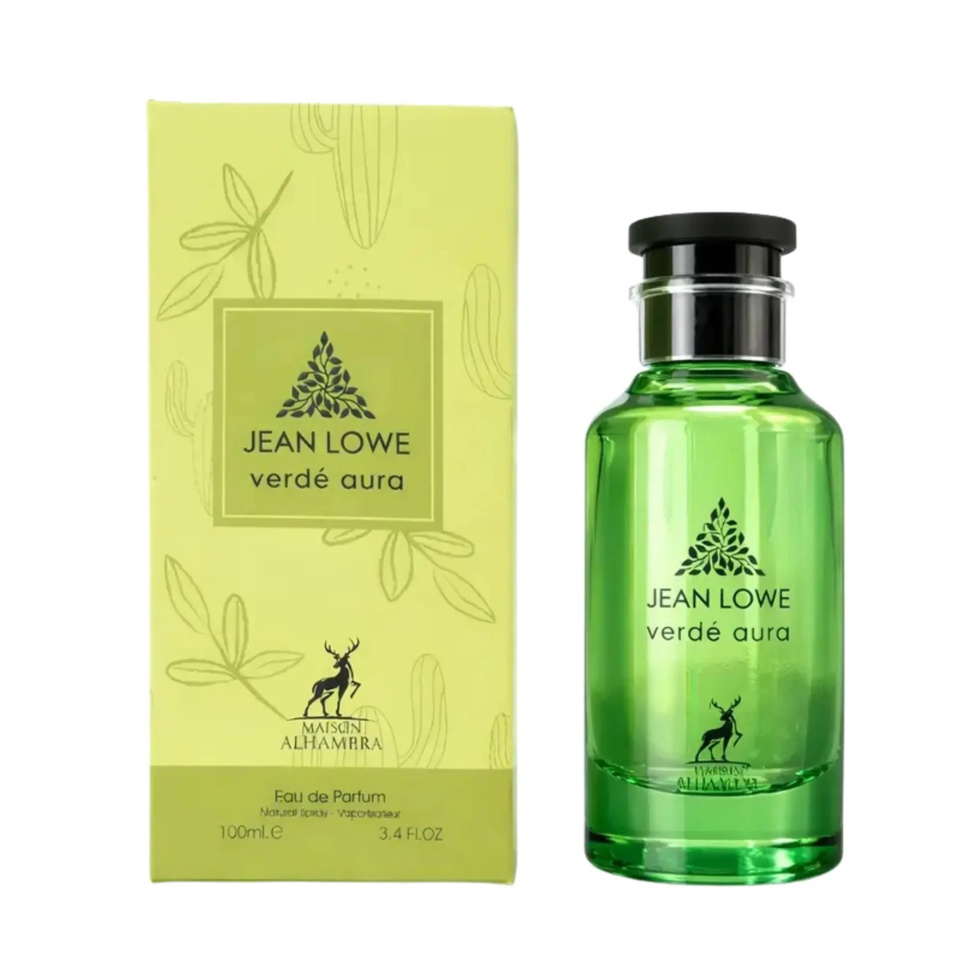 Jean Lowe Verde Aura 100ml Eau de Parfum by Maison Alhambra with green perfume bottle