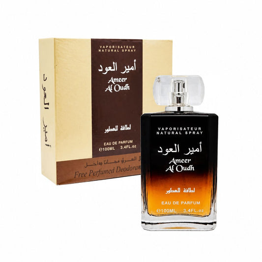 Lattafa Ameer Al Oudh Eau de Parfum 100ml unisex fragrance bottle and box on Beevora UK