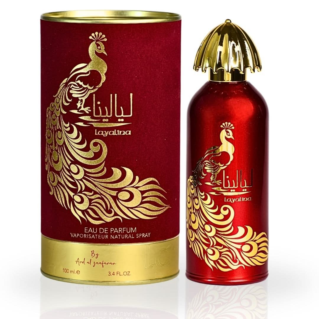 Layalina perfume bottle and packaging on a white background
