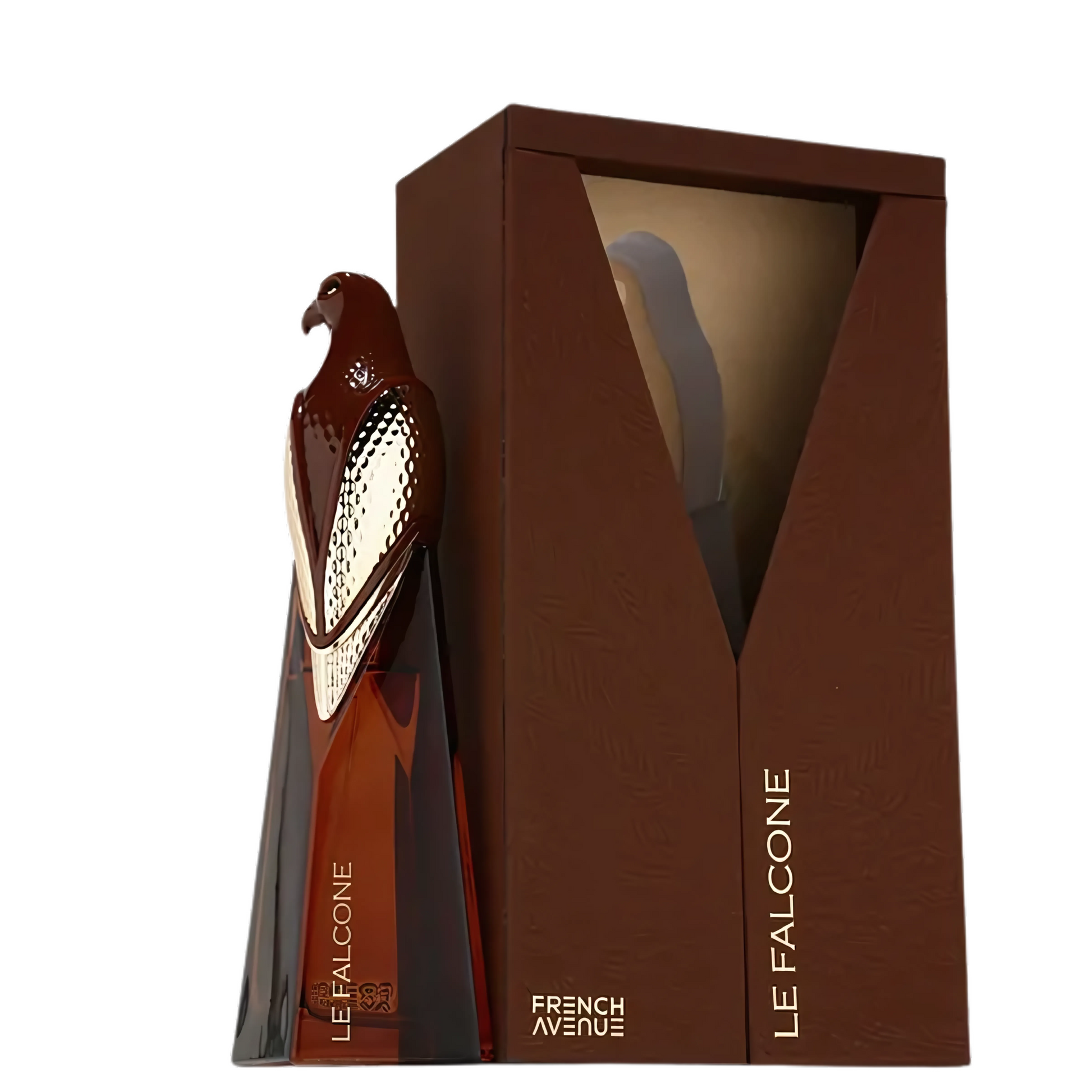 Le Falcone perfume bottle with packaging on a white background