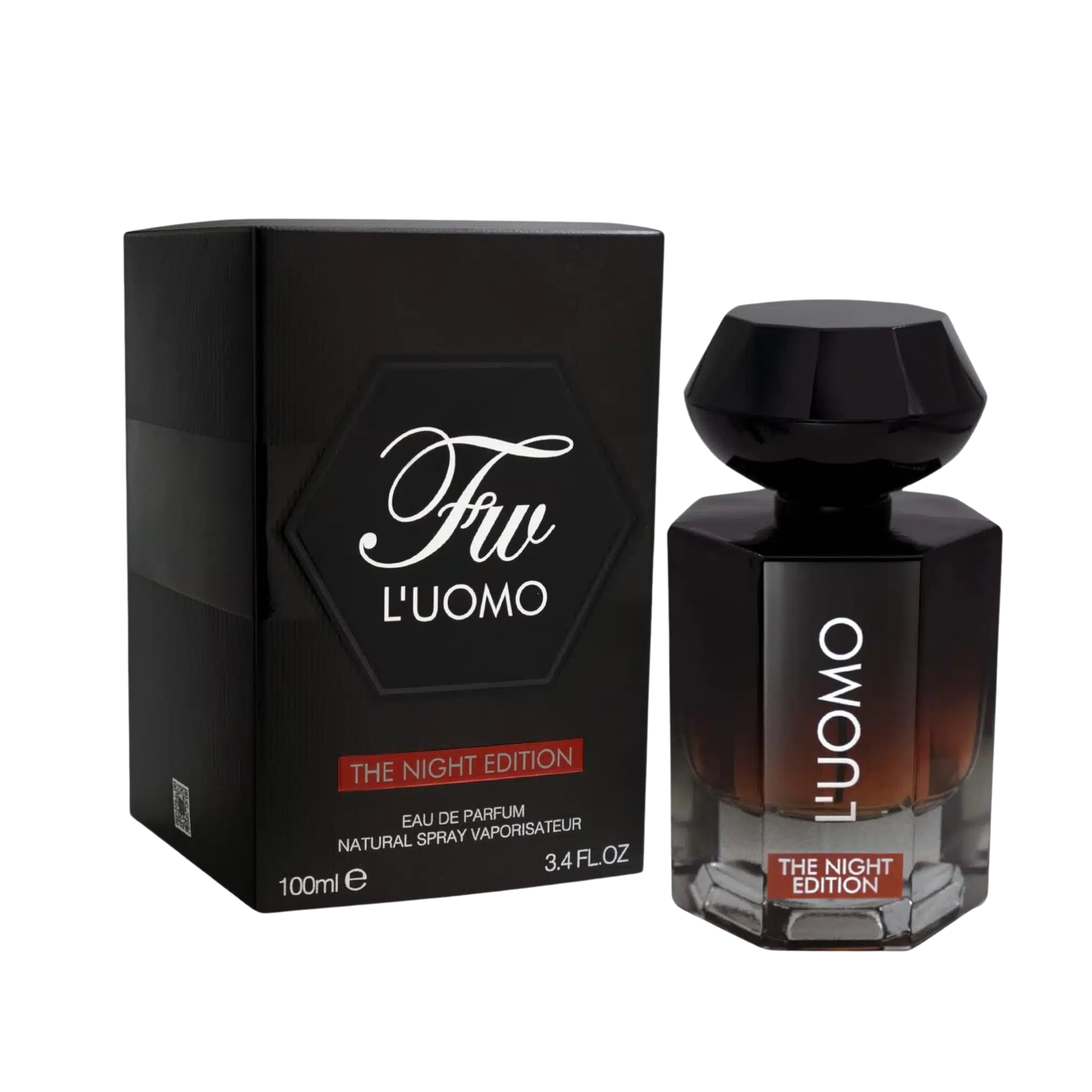 Perfume bottle and packaging of L'Uomo FW on a white background