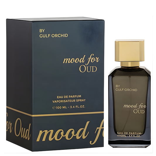 Mood for Oud Perfume 110ml EDP by Gulf Orchid, featuring a dark gradient box with gold lettering