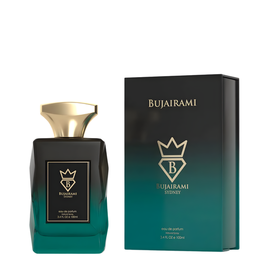 Mood Swings Perfume 100ml EDP by Bujairami black and green gradient glass bottle with gold cap and box