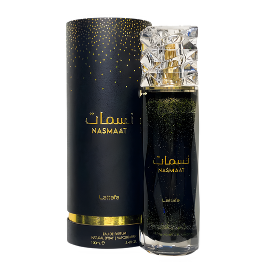 Nasmaat perfume bottle and packaging on a white background