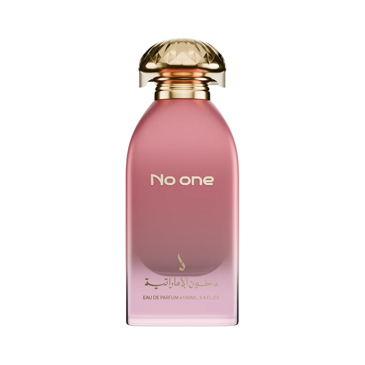 No one perfume bottle with a metallic gold cap with plain white background.