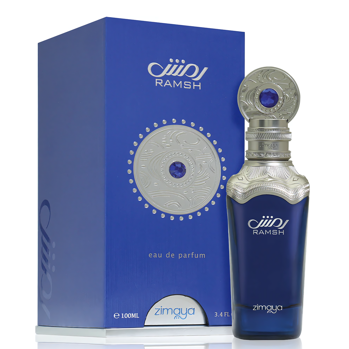 Zimaya Ramsh perfume bottle and packaging on a white background