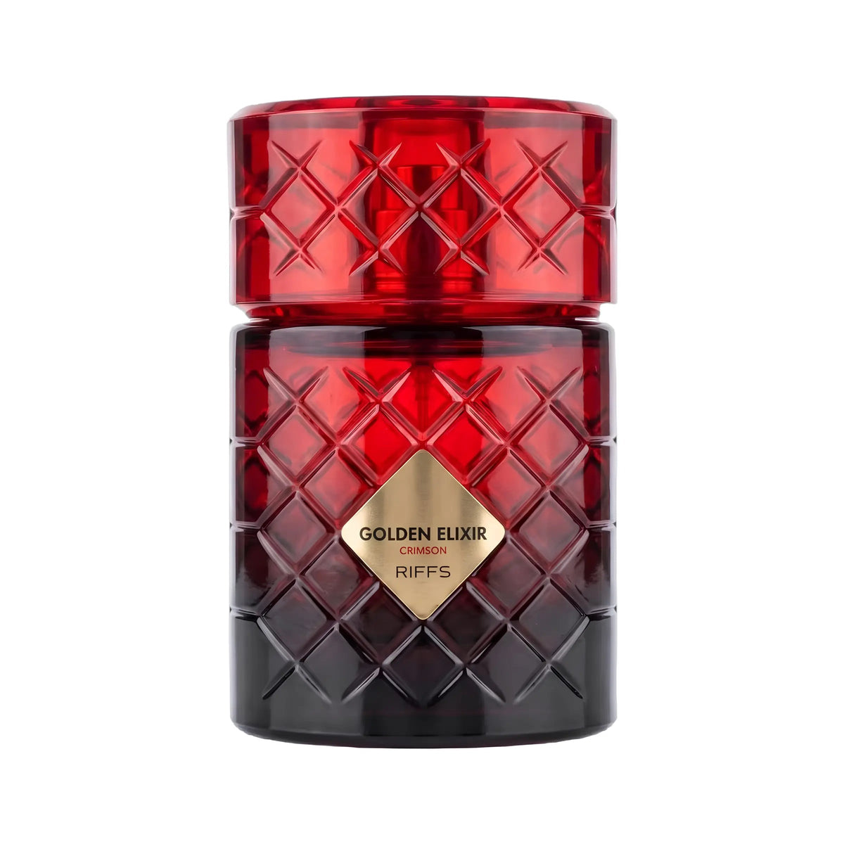 Riiffs Golden Elixir Crimson Extrait De Parfum 100ml red and black quilted glass bottle on Beevora UK
