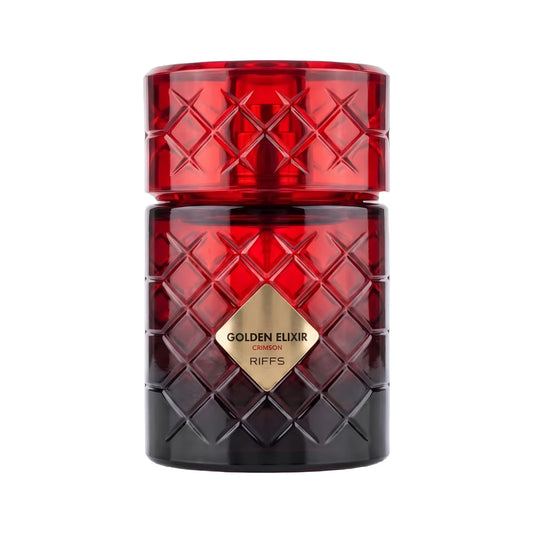 Riiffs Golden Elixir Crimson Extrait De Parfum 100ml red and black quilted glass bottle on Beevora UK