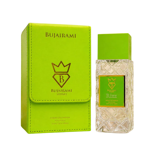 Bujairami Rizz Perfume bottle and packaging on a white background