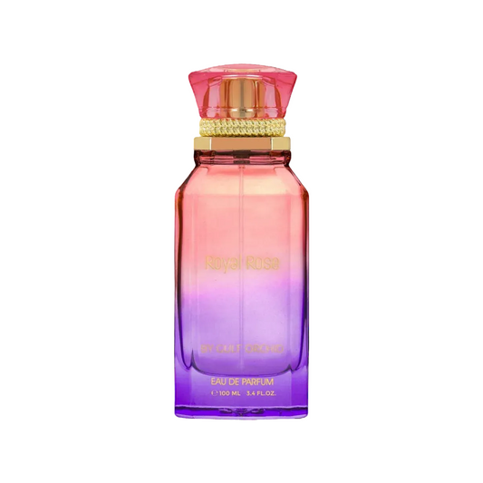 Royal Rose Perfume bottle with gradient pink to purple design on a white background