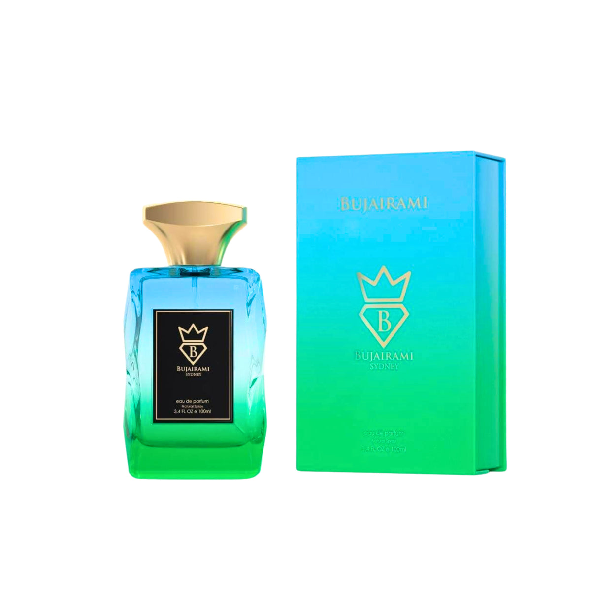 Bujairami perfume bottle and packaging on a white background