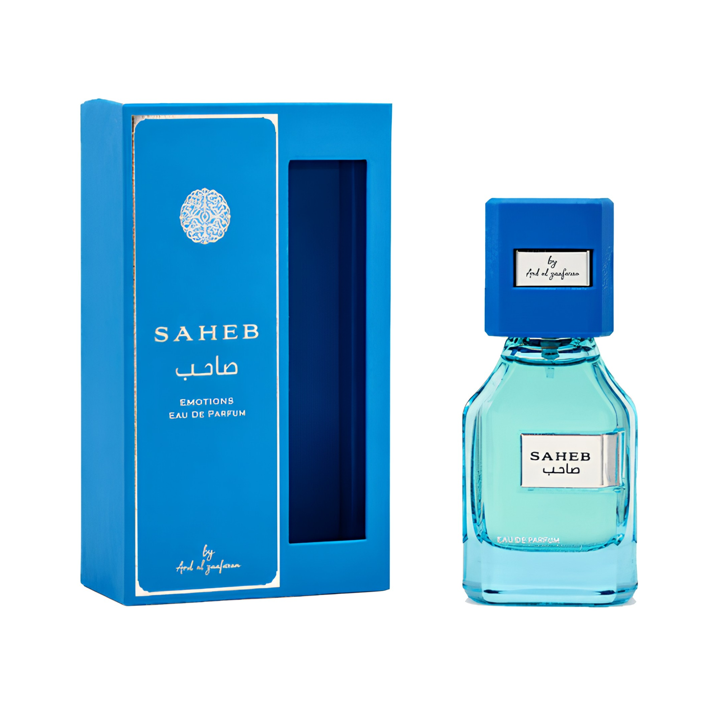 Saheb perfume bottle and packaging on a white background
