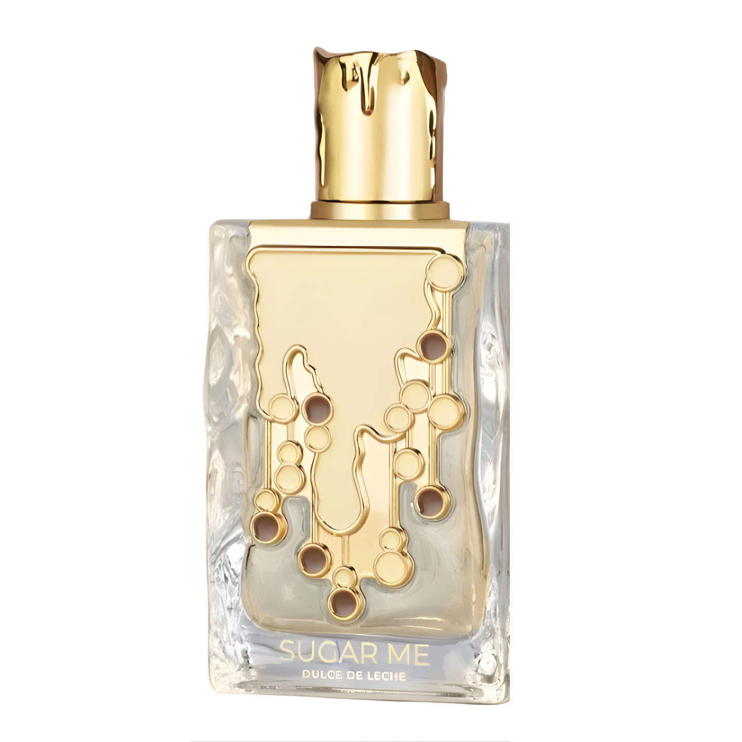 Sugar Me Carrot Perfume bottle with gold cap and decorative label on a white background
