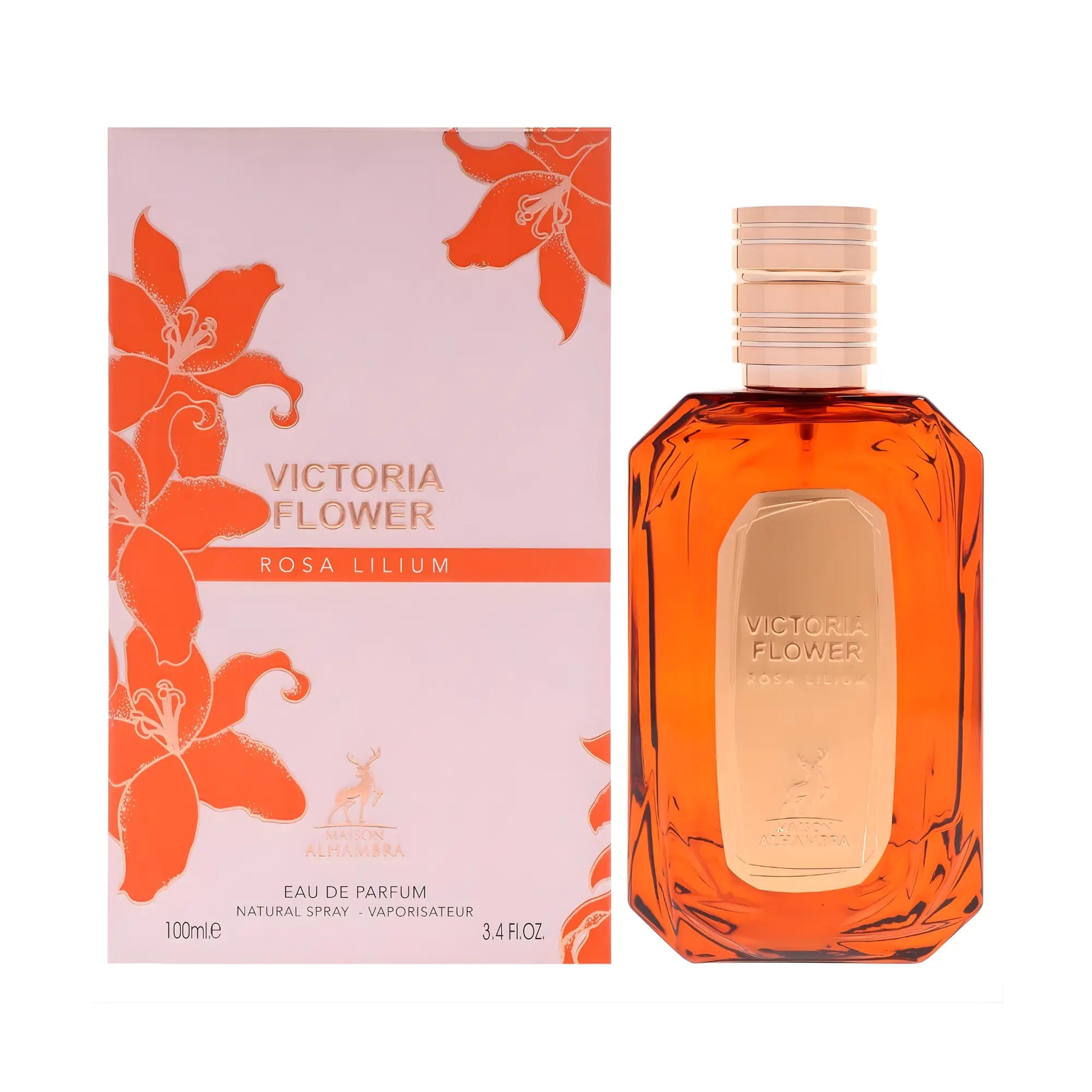Victoria Flower perfume bottle and packaging on a white background